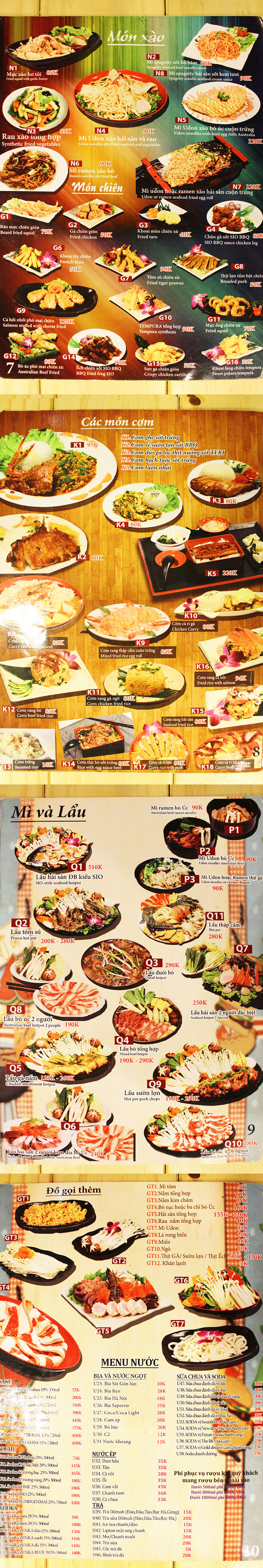 Menu Sio Sushi - Tống Duy Tân 3 